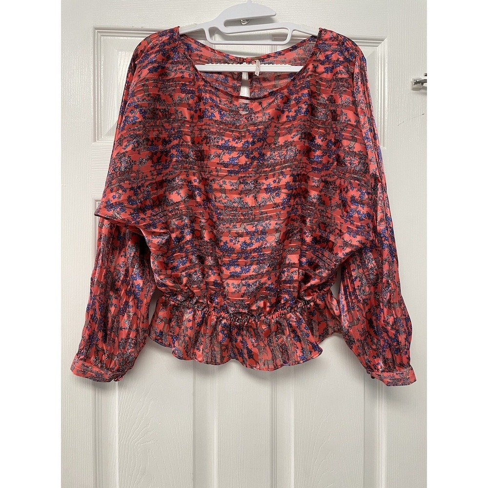 FREE PEOPLE Womens Blouse Floral Dolman Sleeve Peplum S